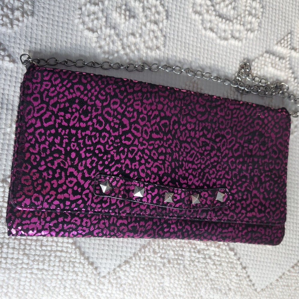 Betsey Johnson Clutch or Shoulder Bag Fuchsia / Pin Leopard Print